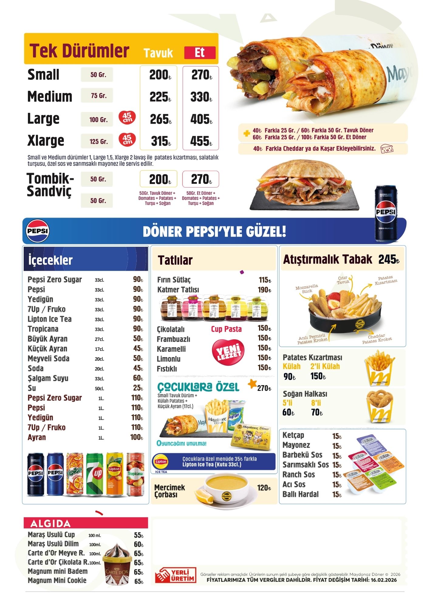 Maydonoz Döner menü broşürü arka yüz
