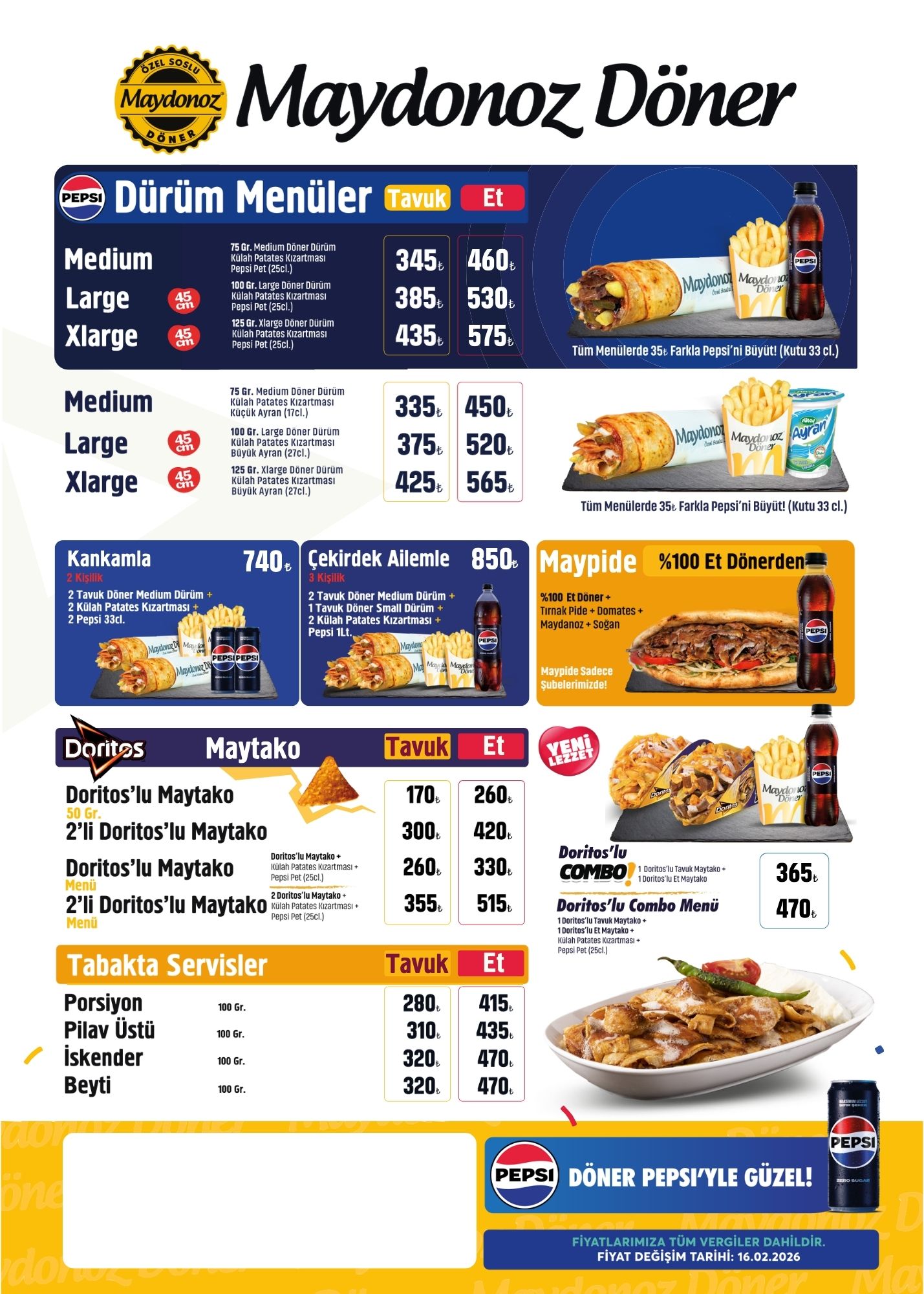 Maydonoz Döner menü broşürü ön yüz